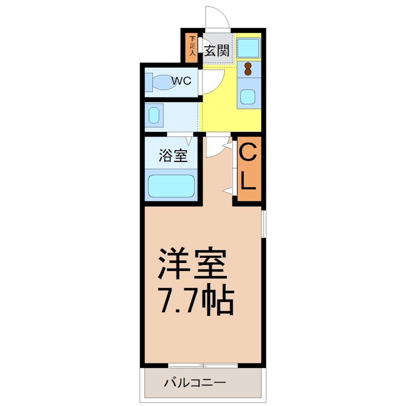 モラリエ西高蔵 間取り　洋室7.7帖　クローゼット付　独立洗面台
