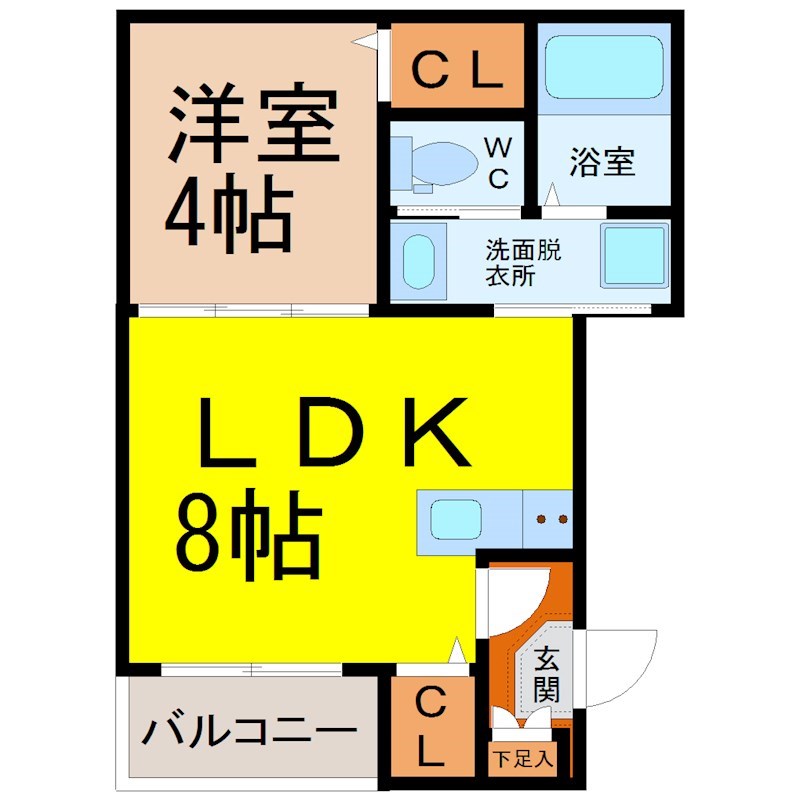 ハーモニーテラス中野本町II 間取図　ＬＤＫ8帖　洋室4帖　脱衣洗面所