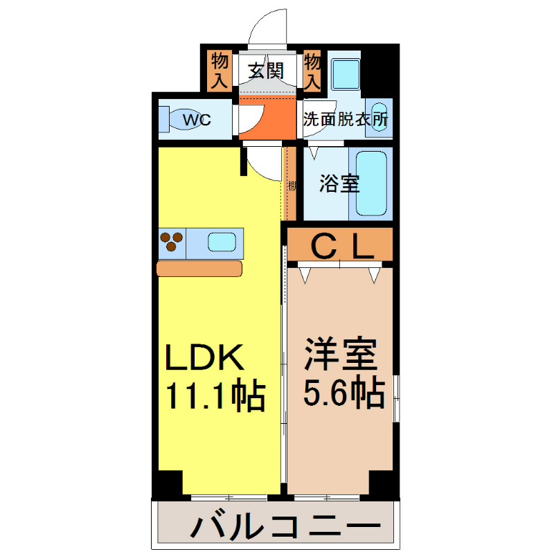 ＣａｎａｌＥａｓｔ（キャナルイースト） 間取図　ＬＤＫ11.1帖　洋室5.6帖　南向きバルコニー