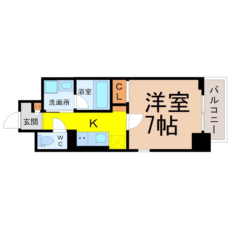 ダイアモンドムーン 間取図　洋室7帖　脱衣洗面所　バルコニー