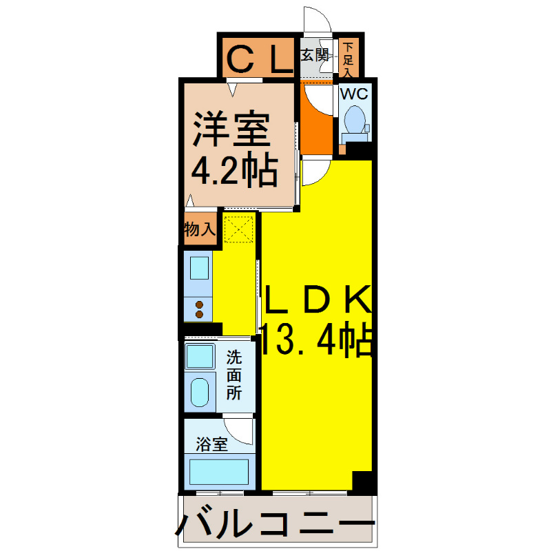 レジディア白壁 間取図　ＬＤＫ13.4帖　洋室4.2帖