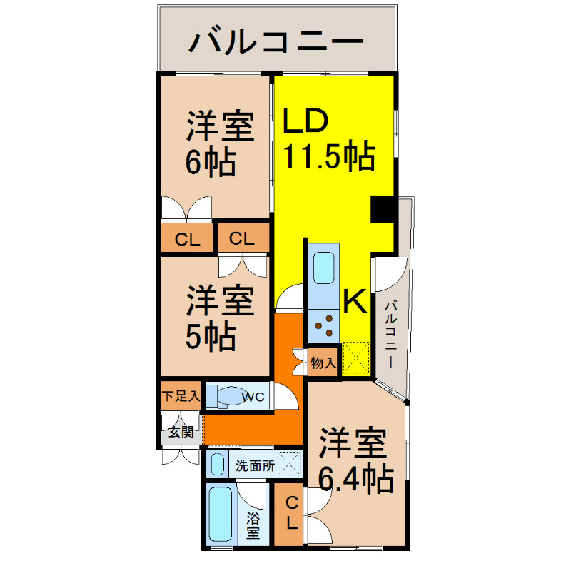 リエトコート丸の内 間取り　ＬＤＫ11.5帖　脱衣洗面所