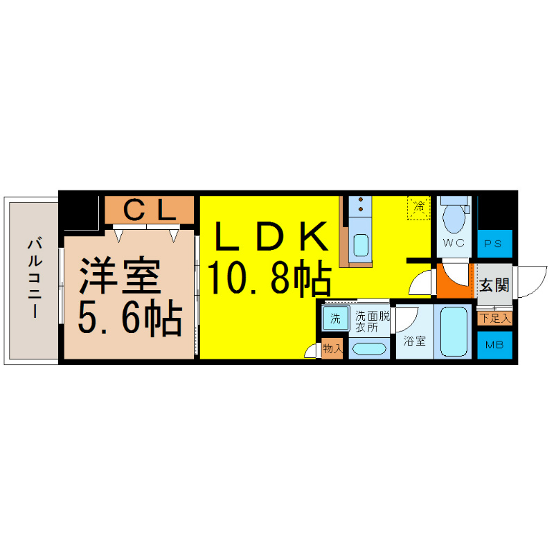 Grand-Place MIZUHO（グランプラス瑞穂） 間取図　ＬＤＫ10.8帖　洋室5.6帖　バルコニー