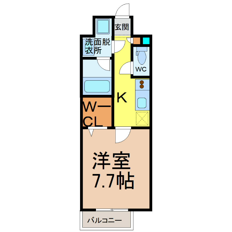 ソレアード 間取図　洋室7.7.帖　脱衣洗面所　ウォークインクローゼット
