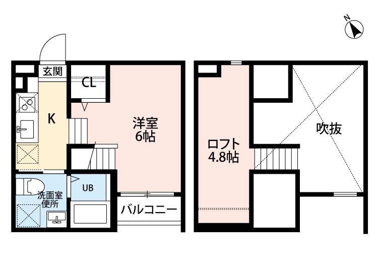 アーク３ (アークスリー) 間取図　洋室6帖　ロフト4.8帖　脱衣洗面所