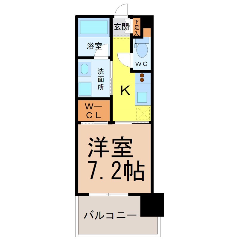 アデグランツ大須（ＡｄｅＧｌａｎｚＯＳＵ） 間取図　洋室7.2帖　脱衣洗面所　ウォークインクローゼット