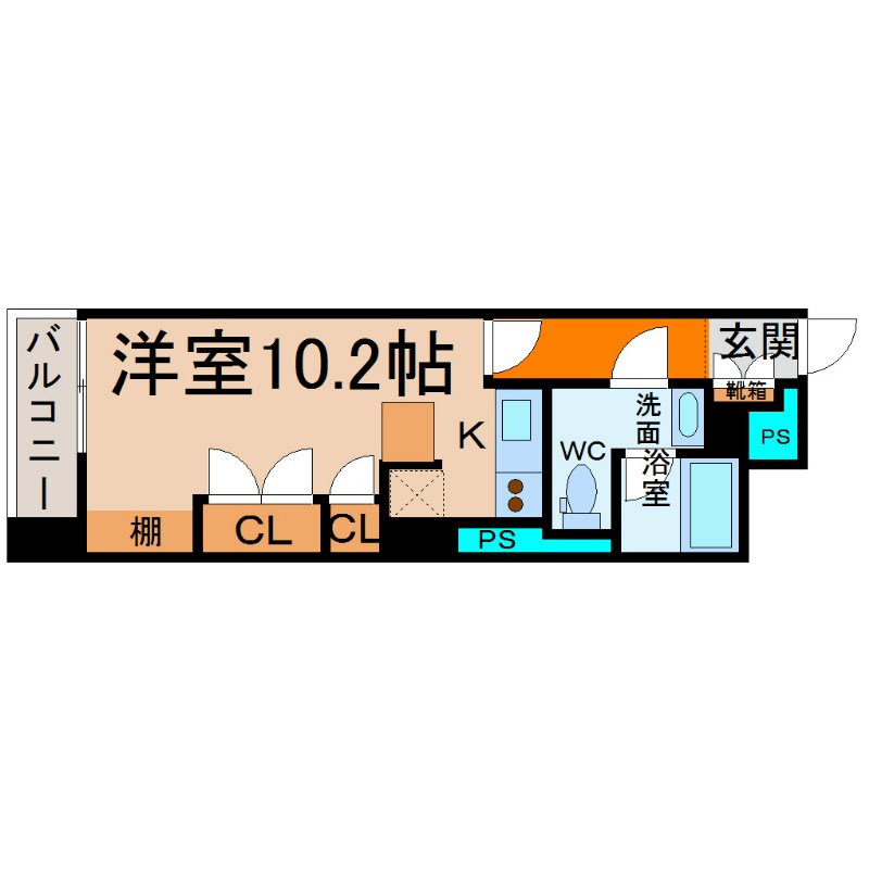 ドゥーエ大須 間取図　洋室10.2帖　脱衣洗面所　クローゼット付
