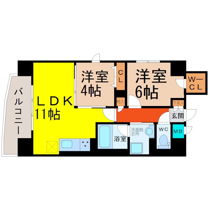サンエスケーイワタ名城  間取り図　ＬＤＫ11帖　脱衣洗面所　ウォークインクローゼット