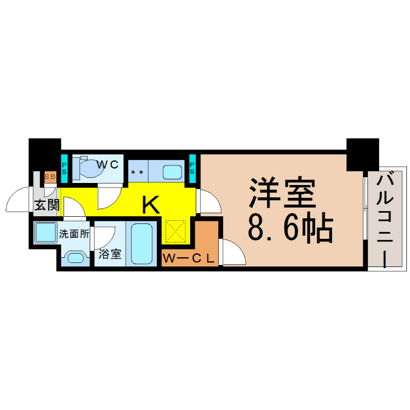 グランドコスモス 間取図　洋室8.6帖　脱衣洗面所　ウォークインクローゼット