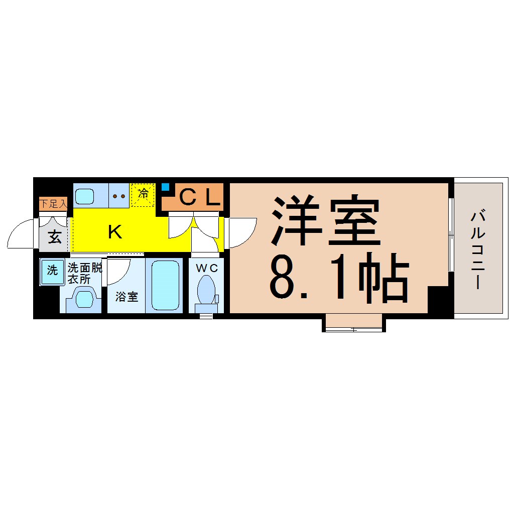 Ｆｌａｔ豊岡通 間取図　洋室8.1帖　脱衣洗面所　バルコニー