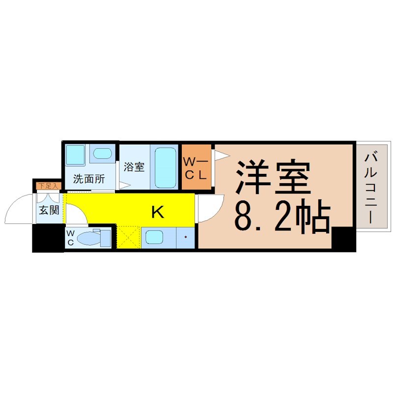 ＭＳＫビル 間取り　洋室8.2帖　脱衣洗面所　バルコニー