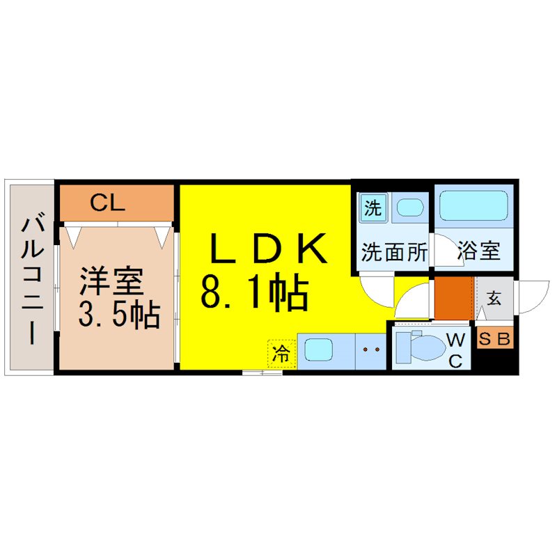 ジュネス内浜町 間取図　ＬＤＫ8.1帖　洋室3.5帖