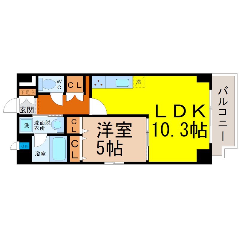 Ｃａｓａ　ｄｅ　Ｐａｒｔｉｄａ（カーサデパルティーダ） 間取図　ＬＤＫ10.3帖　洋室5帖　脱衣洗面所　バルコニー
