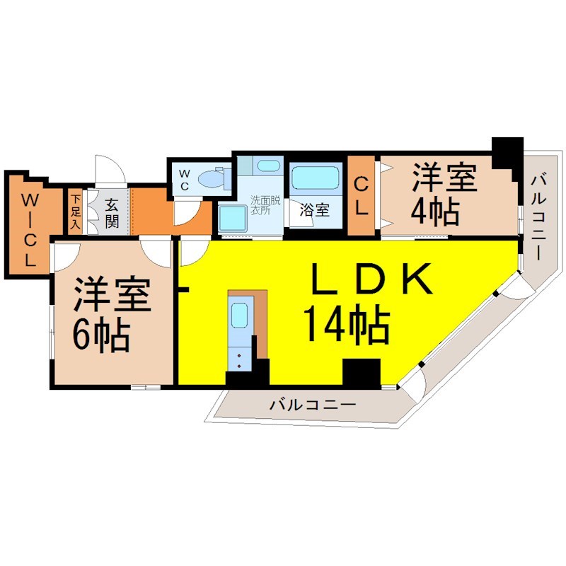 ＲＥＳＩＤＥＮＣＥ　ＴＡＣＨＩＢＡＮＡ 間取図　ＬＤＫ14帖　カウンターキッチン　脱衣洗面所
