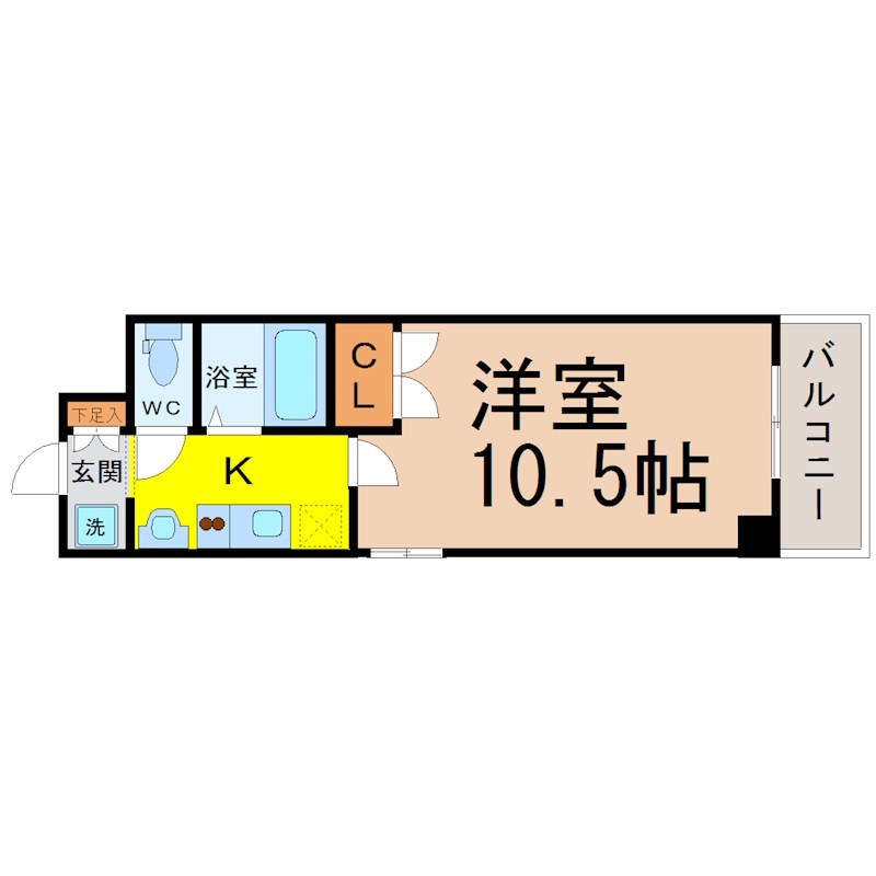 プログレッソ岩塚 間取り　洋室10.5帖　独立洗面台　クローゼット付