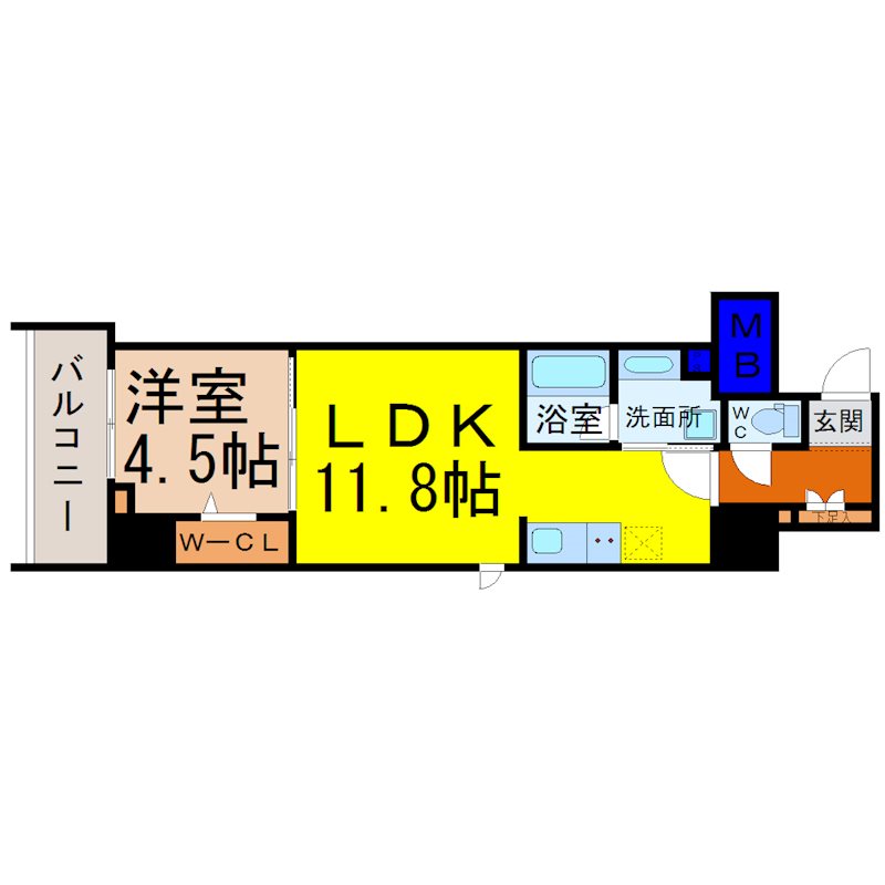 ダイワシティー中村公園 間取り　LDK11.8帖　洋室4.5帖