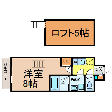 エステムコート名古屋栄デュアルレジェンド 間取図　洋室8帖　ロフト5帖