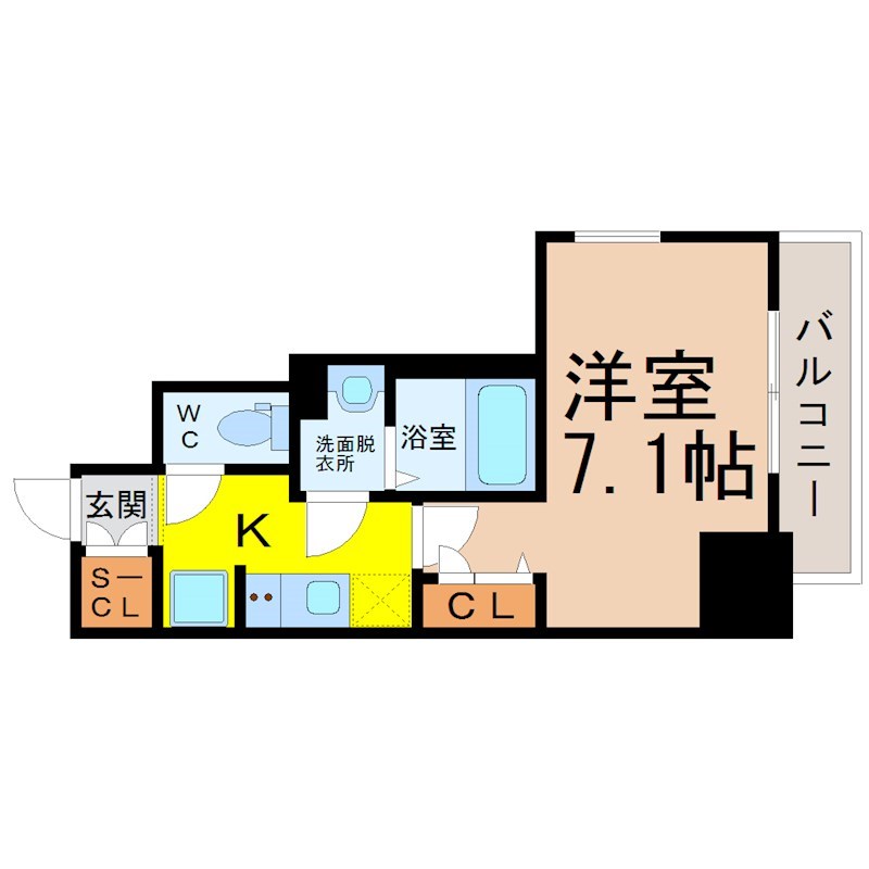 ディアレイシャス金山 間取り　洋室7.1帖　脱衣洗面所　バルコニー