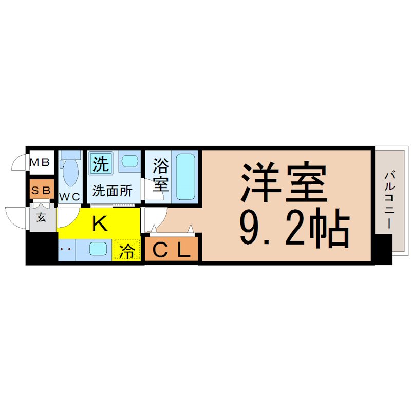 Ｓ－ＦＯＲＴ名駅南五丁目 間取り　洋室9.2帖　脱衣洗面所　クローゼット付