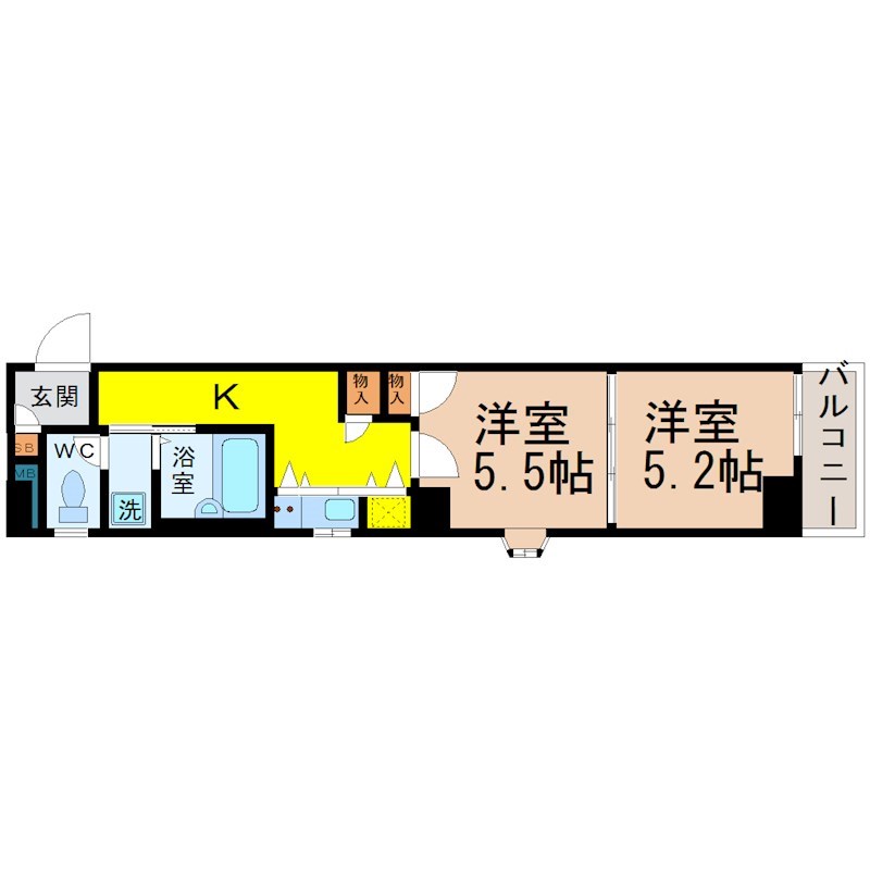 アルコマイスタービル 間取図　洋室5.5帖　洋室5.2帖