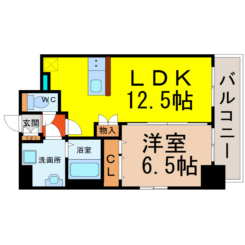グランデ中村区役所 間取り　1LDK　洋室5.3帖　LDK11帖