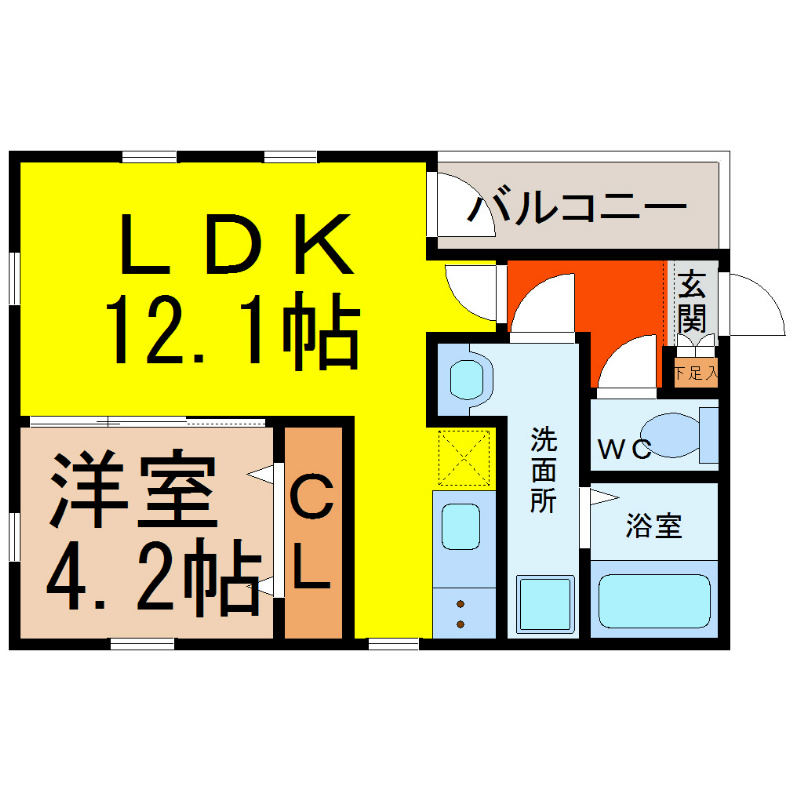 Ｌｕｎａ　ｔｅｒｒａｃｅ（ルナテラス） 間取図　ＬＤＫ12.1帖　洋室4.2帖　バルコニー