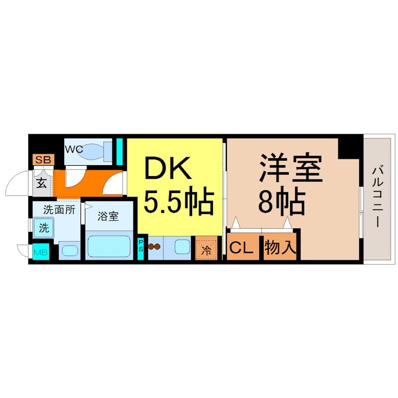 太閤通マンション 間取図　ＤＫ5.5帖　洋室8帖　脱衣洗面所