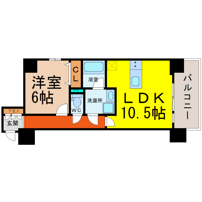 プレサンス錦ラウム 間取り　ＬＤＫ10.5帖　洋室6帖　南面バルコニー
