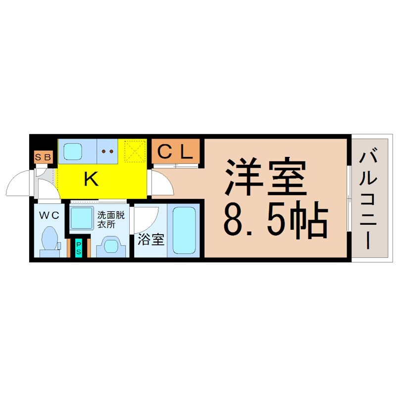タウンライフ千種 間取り　洋室8.5帖　脱衣洗面所　南面バルコニー