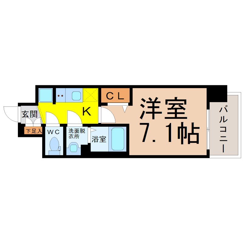 ディアレイシャス上前津 間取り　洋室7.1帖　脱衣洗面所　バルコニー