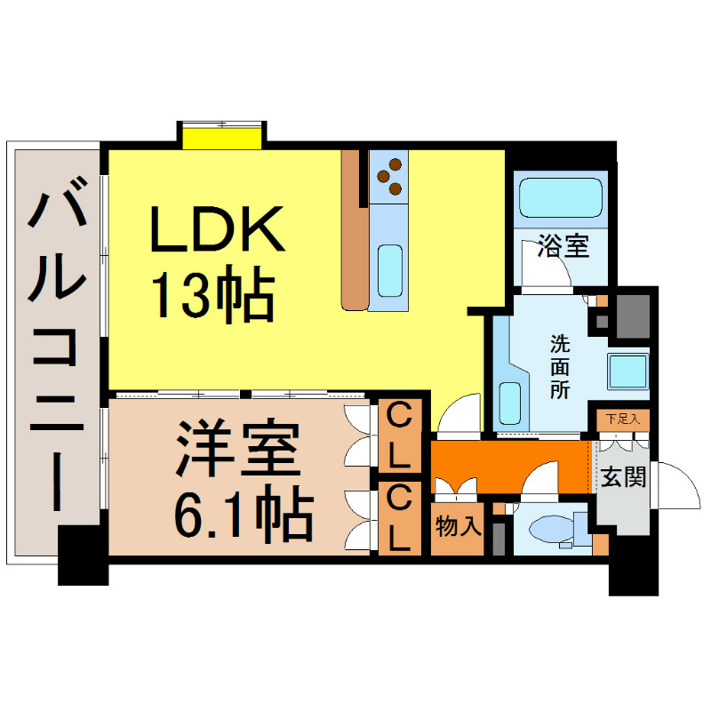 グラン・アベニュー名駅 間取り　1ＬＤＫ　床暖房付