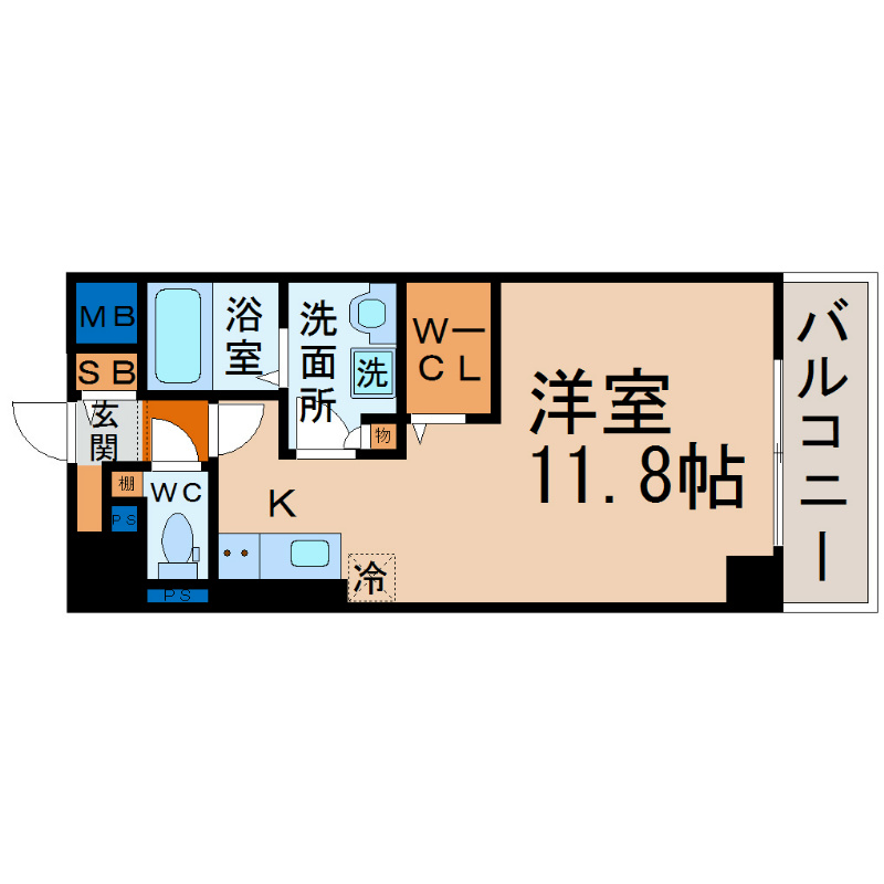 スティングレイつるま 間取図　洋室11.8帖　ウォークインクローゼット　バルコニー