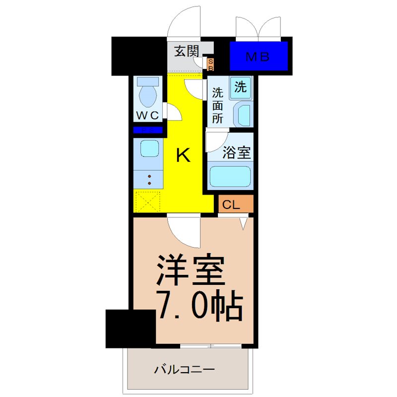 コートバスク 間取図　洋室7帖　脱衣洗面所　バルコニー