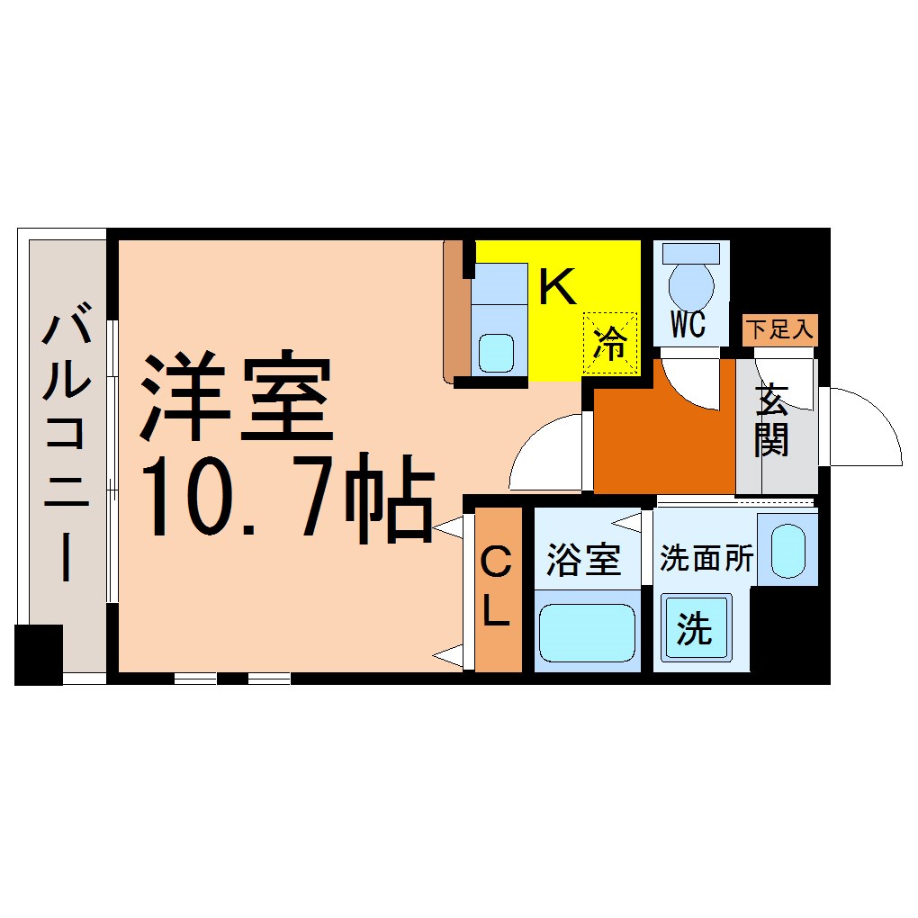 丹下キアーロ 間取図　洋室10.7帖　カウンターキッチン　洗髪洗面化粧台