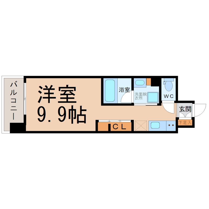 エスペランサ上前津 間取図　洋室9.9帖　脱衣洗面所　バルコニー