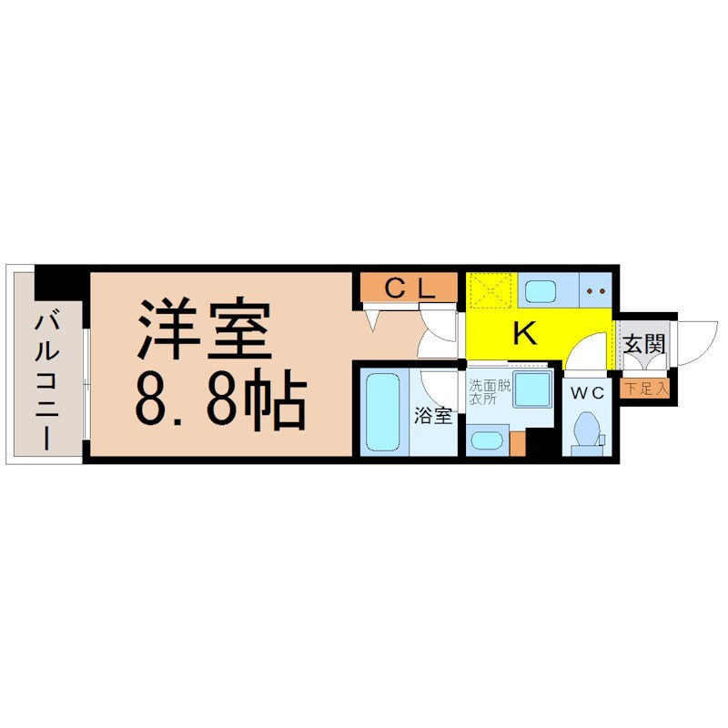 エスペランサ上前津 間取図　洋室8.8帖　脱衣洗面所　バルコニー