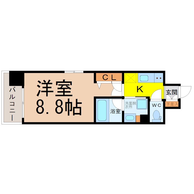 エスペランサ上前津 間取図　洋室8.8帖　脱衣洗面所　バルコニー