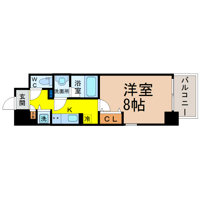 ルペルティア 間取図　洋室8帖　脱衣洗面所　南面バルコニー