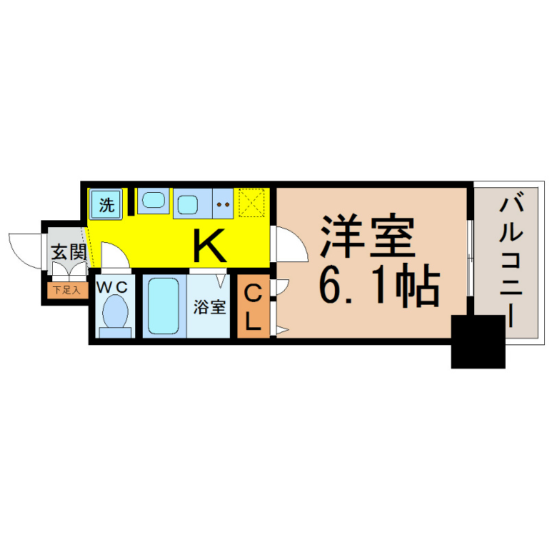 プレサンスＳＡＫＡＥリバースタイル 間取図　洋室6.1帖　独立洗面台　クローゼット付