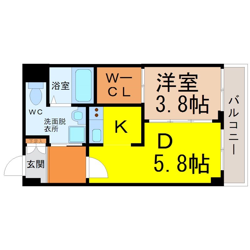 ＫＤＸ千早レジデンス 間取図　ＬＤＫ8.3帖　洋室3.8帖　脱衣洗面所　バルコニー