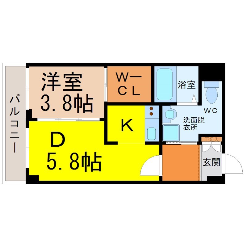 ＫＤＸ千早レジデンス 間取図　ＬＤＫ8.3帖　洋室3.8帖　脱衣洗面所　バルコニー