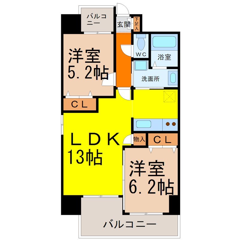 Ｐ-ＳＱＵＡＲＥ　ＳｈｕｍｏｋｕII 間取図　２ＬＤＫ　全部屋洋室