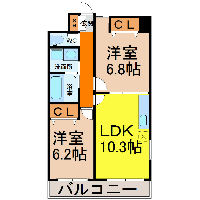 キャトルセゾン代官町 間取り　ＬＤＫ10.3帖　脱衣洗面所　バルコニー
