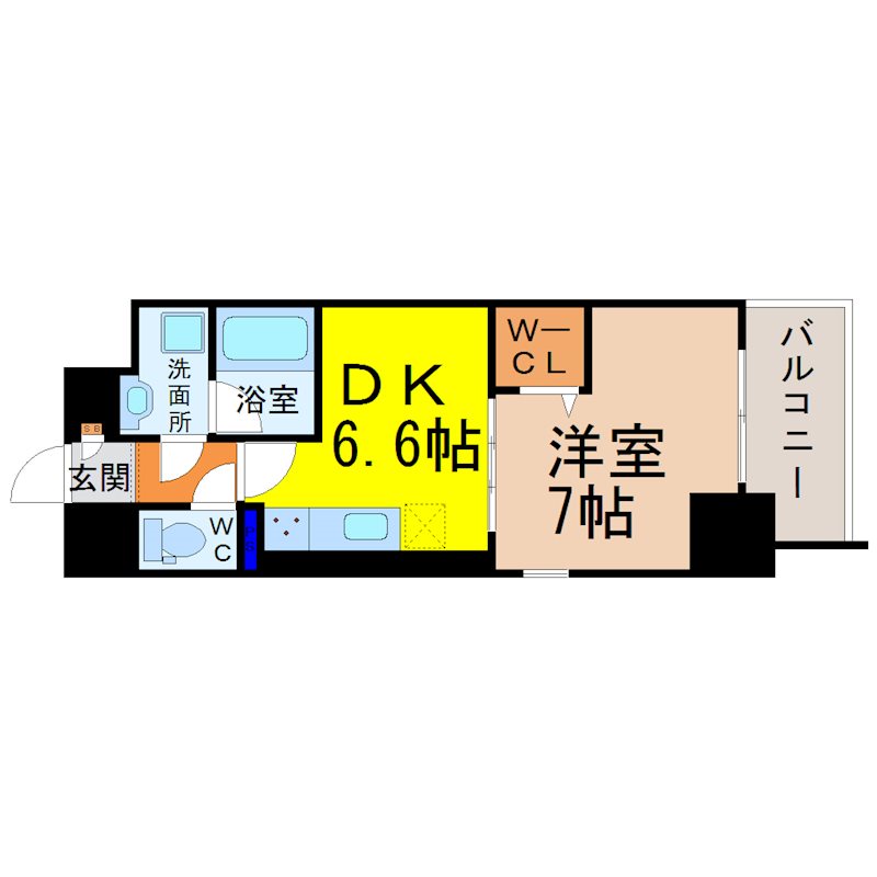 プレスティ則武 間取り　ＤＫ6.6帖　洋室7帖　脱衣洗面所