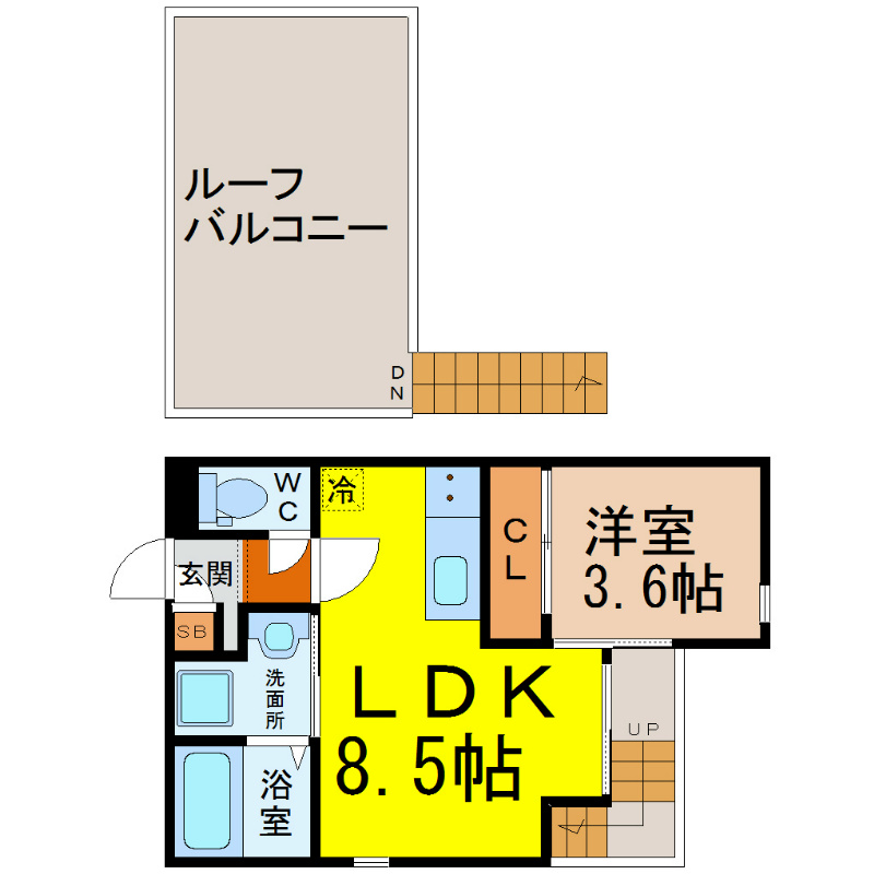 ＧＲＡＮＤＴＩＣ　ＫＲＳII 間取り　ＬＤＫ8.5帖　洋室3.6帖　ルーフバルコニー