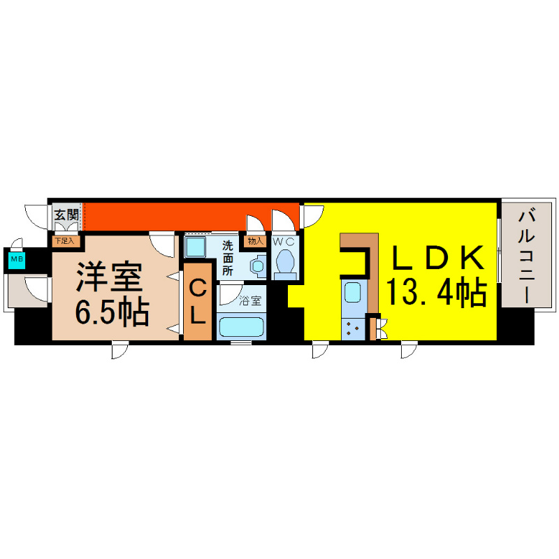 レジデンスＭＴＹ 間取図　ＬＤＫ13.4帖　洋室6.5帖