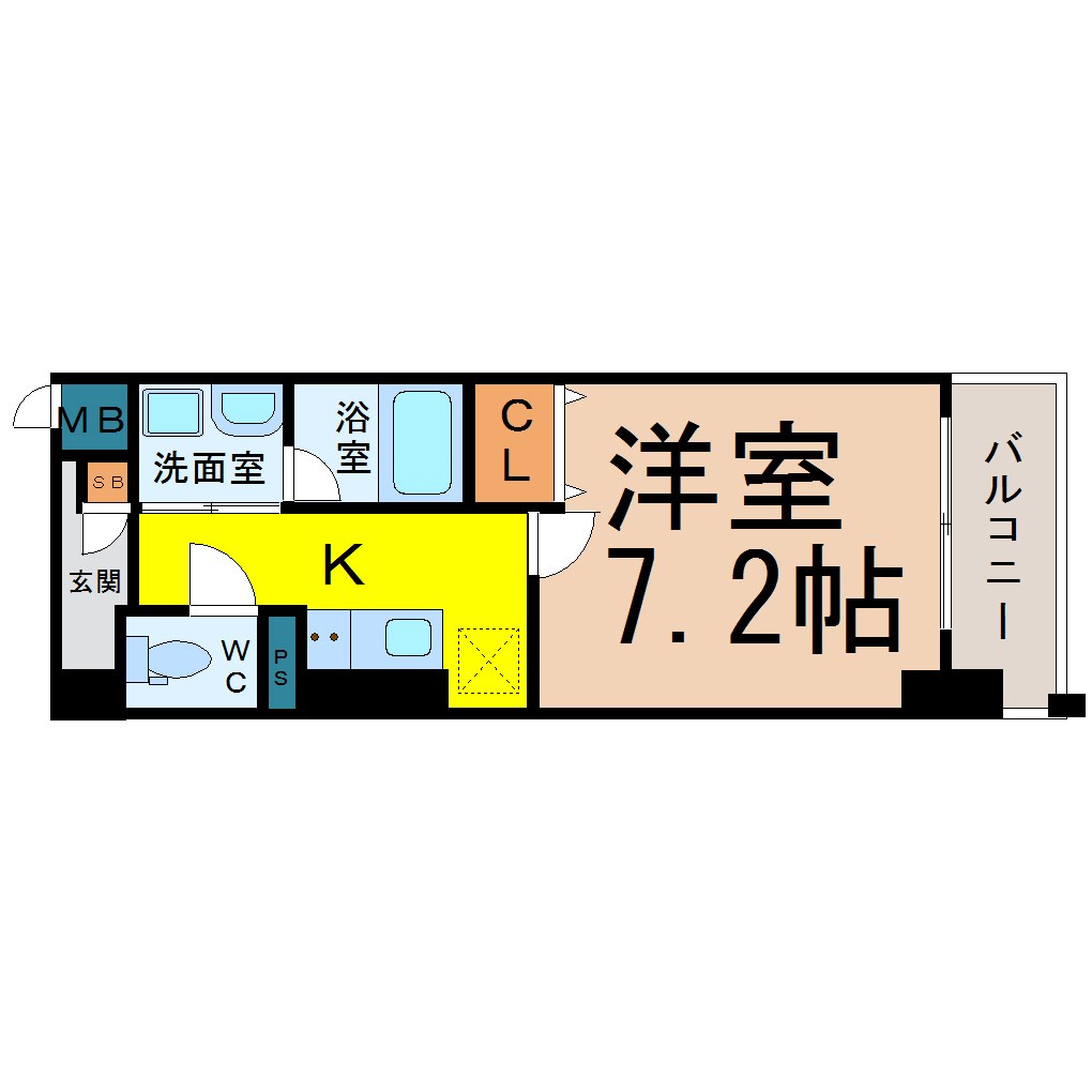 アフロディーテ 間取図　洋室7.2帖　脱衣洗面所　クローゼット付