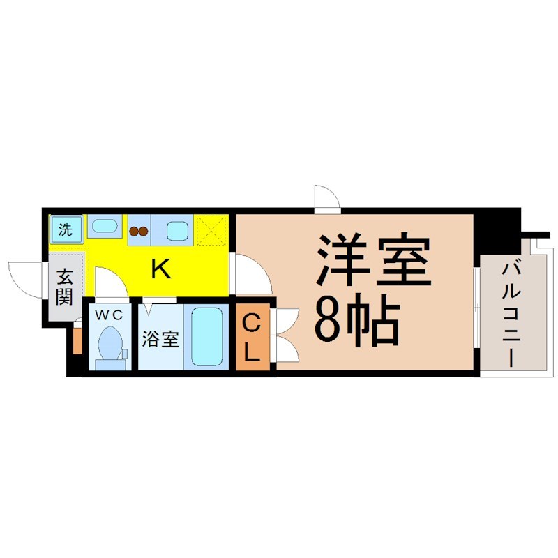 パルティール上前津 間取り　洋室8帖　独立洗面台　バルコニー