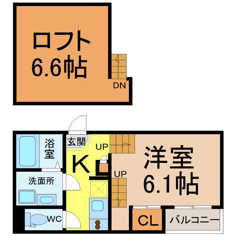 プリエ中村公園 間取図　洋室6.1帖　上段ロフト6.6帖