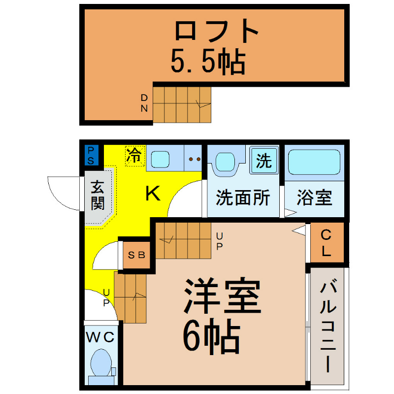 レンガースⅠ 間取図　洋室6帖　上段ロフト5.5帖